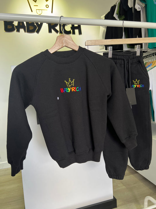 BABY RICH BLACK AND COLORS SWEATER AND JOGGER SET